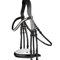 Nueva Brida de Doma de Lujo Negra de Cuero Charol Anatómica con Cristales y Banda Frontal Acolchada Suave, Talla Cob-Completa, Modelo AO/B/41, Hecha en India