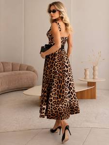 Abito Midi Estivo da Donna Senza Maniche con Scollo Quadrato, in Cotone e Lino, Tinta Unita, Vita Naturale, Traspirante, Elegante e Formale - Product Image 2