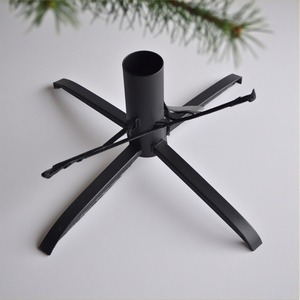 Handcrafted Silver Tone Metal <b>Tree</b> <b>Stand</b> With Engraved Base Artisan Detailing Designed For Decorative Holiday Interiors - Product Image 1