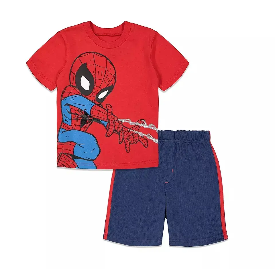 Conjunto de camiseta e bermuda infantil, conjuntos de roupas para garotos para o verão de alta qualidade