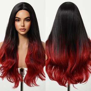 DWY High Temperature Fiber Synthetic Hair <b>Wig</b> Jet Black Red Mixed Glueless Body Wave Straight Style 14 Inches Lace High Quality - Product Image 3