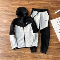 Erkek yeni bahar ve sonbahar spor giyim Set kapüşonlu fermuarlı ceket küçük bacak pantolon gevşek yetişkinler için uygun