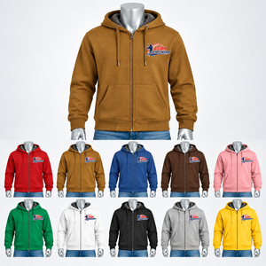 Sweat à capuche zippé pour homme en tricot gaufré personnalisé, manches longues, patte de boutonnage à 4 boutons, poignets côtelés, coupe décontractée classique - Product Image 6