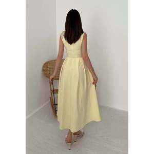 Yellow Solid Halter Neck Midi Flared <b>Dress</b> with Natural Waist - Product Image 5
