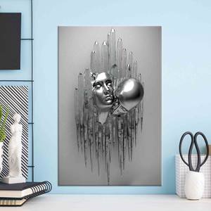 Toile imprimée : Art mural en verre moderne 3D avec couple enlacé argenté, TOILE ENVELOPPEE - Product Image 1