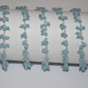 Chaîne chapelet en perles de verre plaqué argent calcédoine Aqua, chaîne de fabrication de collier de bracelet, chaîne de perles à facettes de 3mm - Product Image 5