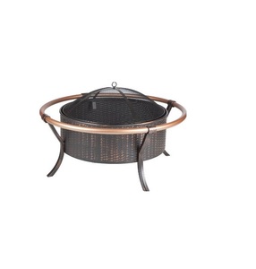 Outdoor round copper fire pit for backyard patio heating with sturdy metal base and <b>spark</b> screen cover - Product Image 1