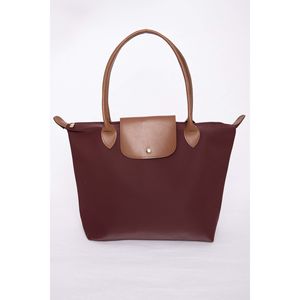 Two-Tone Burgundy PU <b>Leather</b> Flap Hand & Shoulder Bag Water Resistant Feature - Product Image 1