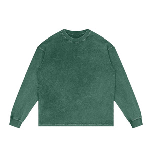 Venta al por mayor logotipo impreso personalizado lavado con ácido de gran tamaño 100% algodón camiseta de manga larga transpirable en blanco Vintage camisetas de manga completa - Product Image 2