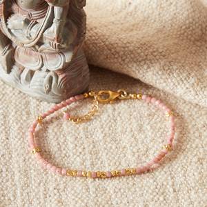 Bracelet tendance pour femme en argent sterling 925 avec opale rose et perles dorées - Bijou cadeau à porter toute l'année - Product Image 2