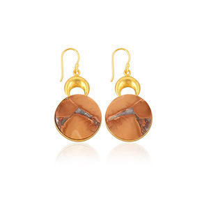 Pendientes de Latón Chapados en Oro de Estilo Clásico Hechos a Mano, Pendientes Colgantes con Piedras Preciosas de Jaspe Malinga, Pendientes de Diseño, Fabricante de Joyería - Product Image 1