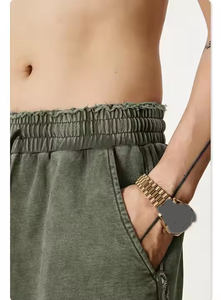 Gran oferta de alta calidad 100% algodón transpirable liso logotipo personalizado pantalones cortos de moda holgados sudor Vintage pantalones cortos para hombres con logotipo personalizado - Product Image 3