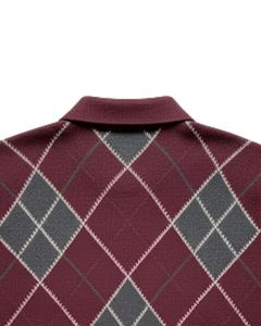 Suéter Polo de Punto Argyle para Hombre, Manga Larga, Cuello con Botones, Informal, para Invierno, Color Rojo Borgoña, para Venta al por Mayor y Pedidos al por Mayor - Product Image 6