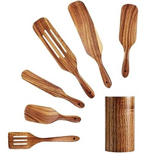 Meilleur ensemble de 6 cuillères en bois d'acacia pour la cuisine, ustensiles de cuisine et de friture - Product Image 1