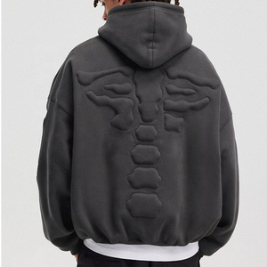 Pull à capuche personnalisé pour hommes 500 Gsm haute qualité 3D gaufré thermique Deboss Logo poche kangourou la plus tendance 100% coton - Product Image 4
