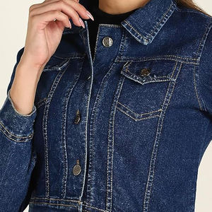 Ladies Casual Long Sleeve Short Style Vestes en jean pour femmes Couleur solide Slim Fit Casual Jeans Vestes pour femmes Outwears - Product Image 3