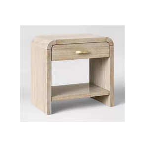 Mesita de noche de madera maciza con textura de madera natural y materiales de primera calidad que ofrecen looks de diseño para un dormitorio sofisticado - Product Image 1
