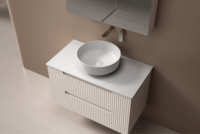 Meuble-lavabo mural moderne en bois massif ARROW avec vasque en céramique et miroir inclus, facile à nettoyer, idéal pour villa