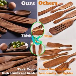 Wooden Spurtle <b>Set</b> <b>of</b> 9,Wooden Spoons for Cooking, Natural Teak Wooden Utensils for Cooking, Stirring, Mixing, Serving,Spurtles - Product Image 4