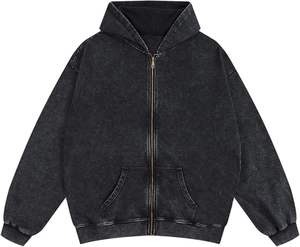Sudadera con capucha y cremallera para hombre, sudaderas con cremallera completa para mujer, sudaderas de gran tamaño con lavado ácido Vintage, sudadera con capucha, ropa de calle - Product Image 1