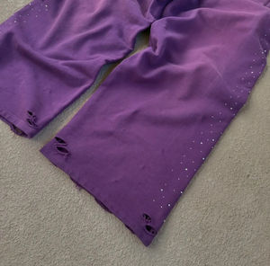 100% pantalones de chándal de algodón de alta calidad con dobladillo de felpa francesa para hombres bordado personalizado y Jogger de diamantes de imitación lavado ácido desteñido por el sol - Product Image 3