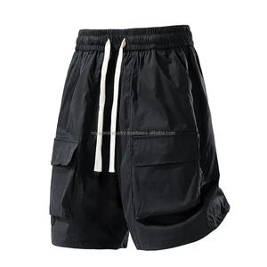 2025 Nueva Marca de pantalones cortos Cargo de verano para hombres, ajuste holgado informal con múltiples bolsillos con cintura elástica, Color sólido y decoración de patrón - Product Image 3