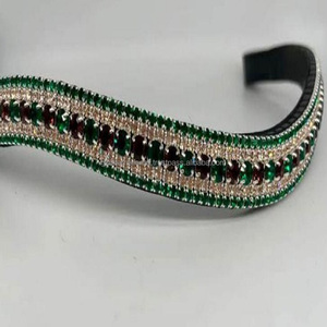 5 filas de cristales púrpura y transparentes, cristales de imitación hechos a medida, negro o marrón, cuero inglés, banda para cejas de caballo, hecho en la India - Product Image 5