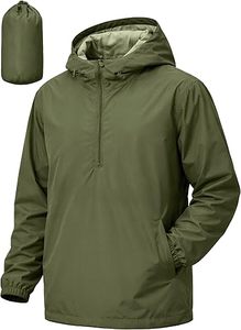 High Quality Men's <b>Olive</b> Green Hooded Waterproof Jacket With Zipper Closure And Packable Design For Men's - Product Image 6