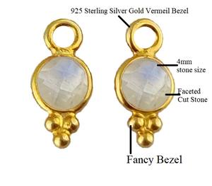 สีดำนิลรอบพลอยทอง Vermeil แฟนซีฝาจี้เสน่ห์จี้ขนาด4มิลลิเมตรรอบ925ฝาเงินจี้ของขวัญสำหรับเธอ - Product Image 3