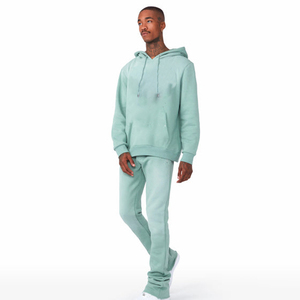 Chándal apilado de algodón 100% de la mejor calidad para hombre, conjunto de pantalón con capucha de manga larga con cintura elástica y patrón a cuadros - Product Image 3