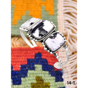 Southwest Handmade White Buffalo & Sterling <b>Silver</b> Fashion <b>Cuff</b> <b>Bracelet</b> - Product Image 2