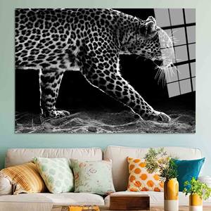 Obra de arte moderna en lienzo con estampado de leopardo: elegante decoración de pared con motivos animales, arte en vidrio templado - Product Image 1