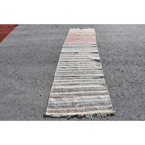 Modern Chic Vintage Turkish <b>Wool</b> Rug 310.5 ft White <b>Brown</b> Flat Weave Patchwork Design for Living Room Decor 4m Width Latex - Product Image 1