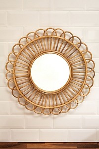 Espejo colgante de pared de ratán rústico hecho a mano Art Deco para bodas - Product Image 6