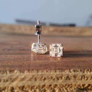 Latest Asscher Cut Moissanite Stud <b>Earrings</b> Customized 14KT White Gold Jewelry for Women Fashion From India Manufacturer - Product Image 3