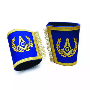 Gantelets de manchettes maçonniques légères en noir avec broderie de lingots d'or décoration perlée insigne à coudre - Product Image 5