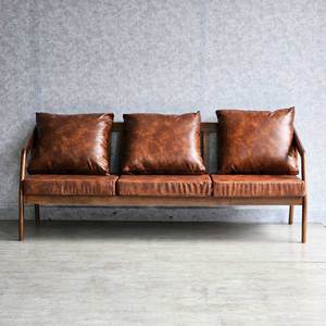 Three-Seat Midcentury Modern Upholstered Square <b>Sofa</b> Set with Ash <b>Wood</b> <b>Frame</b> and Faux Leather Cushions SFB68067 - Product Image 3