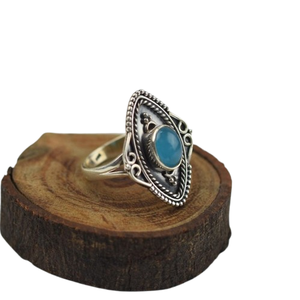 แหวนพลอยคาลซิโดนีเงินสเตอร์ลิง925สไตล์โบฮีเมียนเครื่องประดับเงินแฮนด์เมดสำหรับเป็นของขวัญแต่งงานสำหรับผู้หญิง - Product Image 1