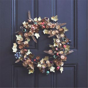 Couronne murale en métal vintage, décoration artisanale en cuivre verdigris, art mural floral, grande décoration florale en métal pour l'extérieur, couronne murale - Product Image 3