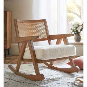 Mid for Century Best Designs Wooden <b>Rocking</b> <b>Chair</b> with Rattan Cane Online in India - Product Image 1