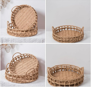Panier de rangement classique en jacinthe d'eau tressée bio, fait main, texture naturelle, durable, pour salon et boissons, vente en gros - Product Image 2