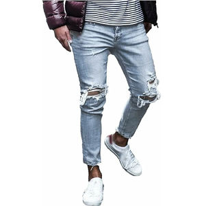 Pantalon en jean droit pour homme, coupe slim, effet usé, respirant, adouci, couleur personnalisable, service OEM, haute qualité, vente chaude - Product Image 3