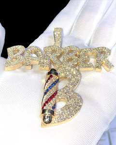 Moissanite Hip hop corte redondo diamante colgante letra personalizada joyería 925 plata esterlina - Product Image 1