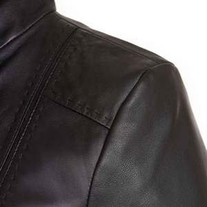 Veste en cuir Slim Fit pour femme Satin tissé à manches longues col montant fermeture à glissière réversible coupe-vent veste de moto - Product Image 4