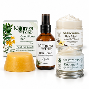 Ensemble de soins capillaires véganes Natureza Raiz avec barre de conditionneur, crème tonifiante et déodorant - Product Image 1