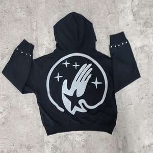 Estilo Vintage 100% algodón 450gsm Sudadera con capucha de gran tamaño para hombres-Apliques desgastados bordado Zip ácido lavado patrón sólido - Product Image 1