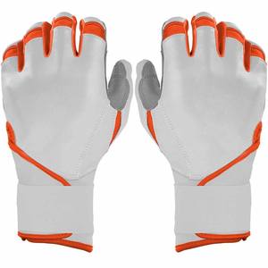 Gants de frappe de baseball à manchette longue en cuir de vachette de couleur blanche, orange et grise, à prix compétitif de style unique - Product Image 6