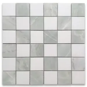 T252XH Thassos Blanco Verde Jade Mármol Honed 2x2 Tablero de ajedrez Azulejo de mosaico Categoría de producto premium - Product Image 1
