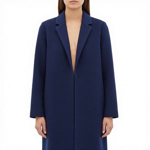 Manteau en laine bleu croisé sur mesure pour femme – Fabricant OEM et marque privée - Product Image 1