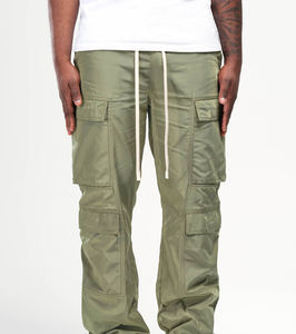 Pantalones Cargo de nailon informales con doble bolsillo y logotipo personalizado de alta calidad al por mayor, pantalones Cargo tejidos ajustados con pantalones elásticos personalizados para hombre - Product Image 4
